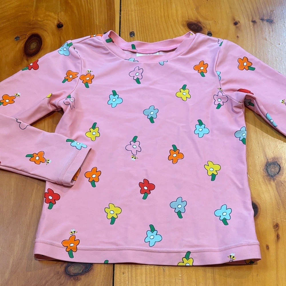 HANNA ANDERSSON 130 Pink Long Sleeve Rashguard Floral Print